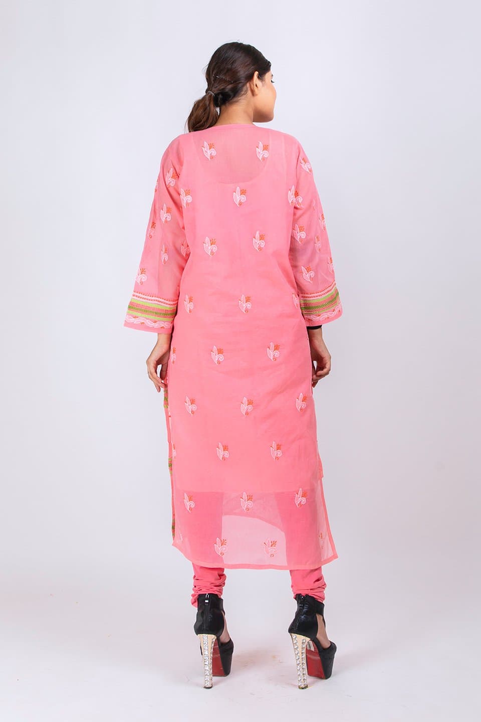 Lucknow Chikan Emporium Hand Chikankari  Cotton  Kurti (Bright Pink) 