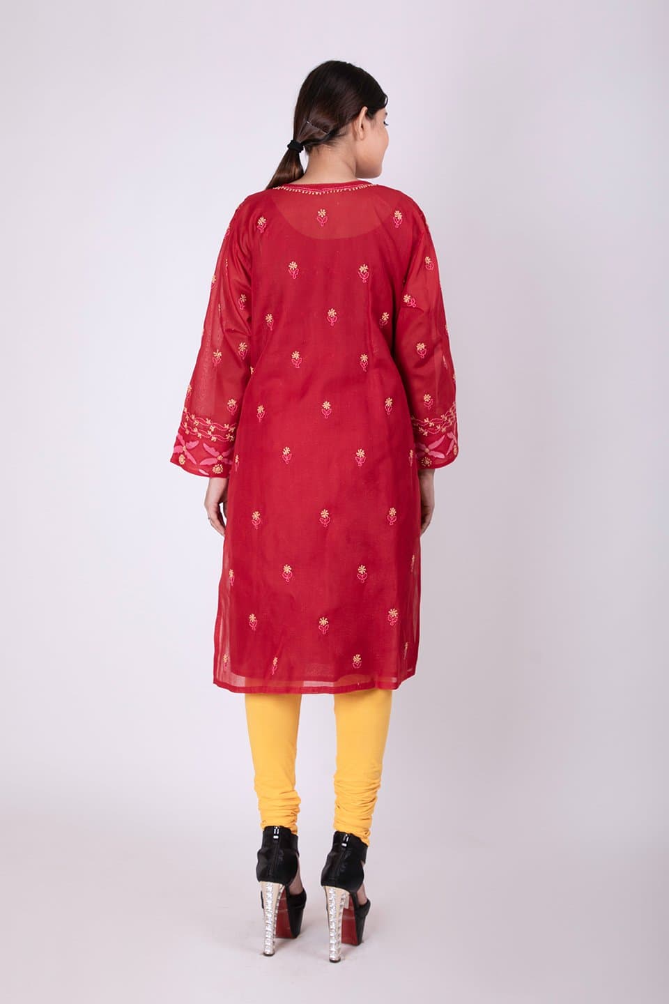 Lucknow Chikan Emporium Hand Chikankari Cotton  Kurti (Maroon) 