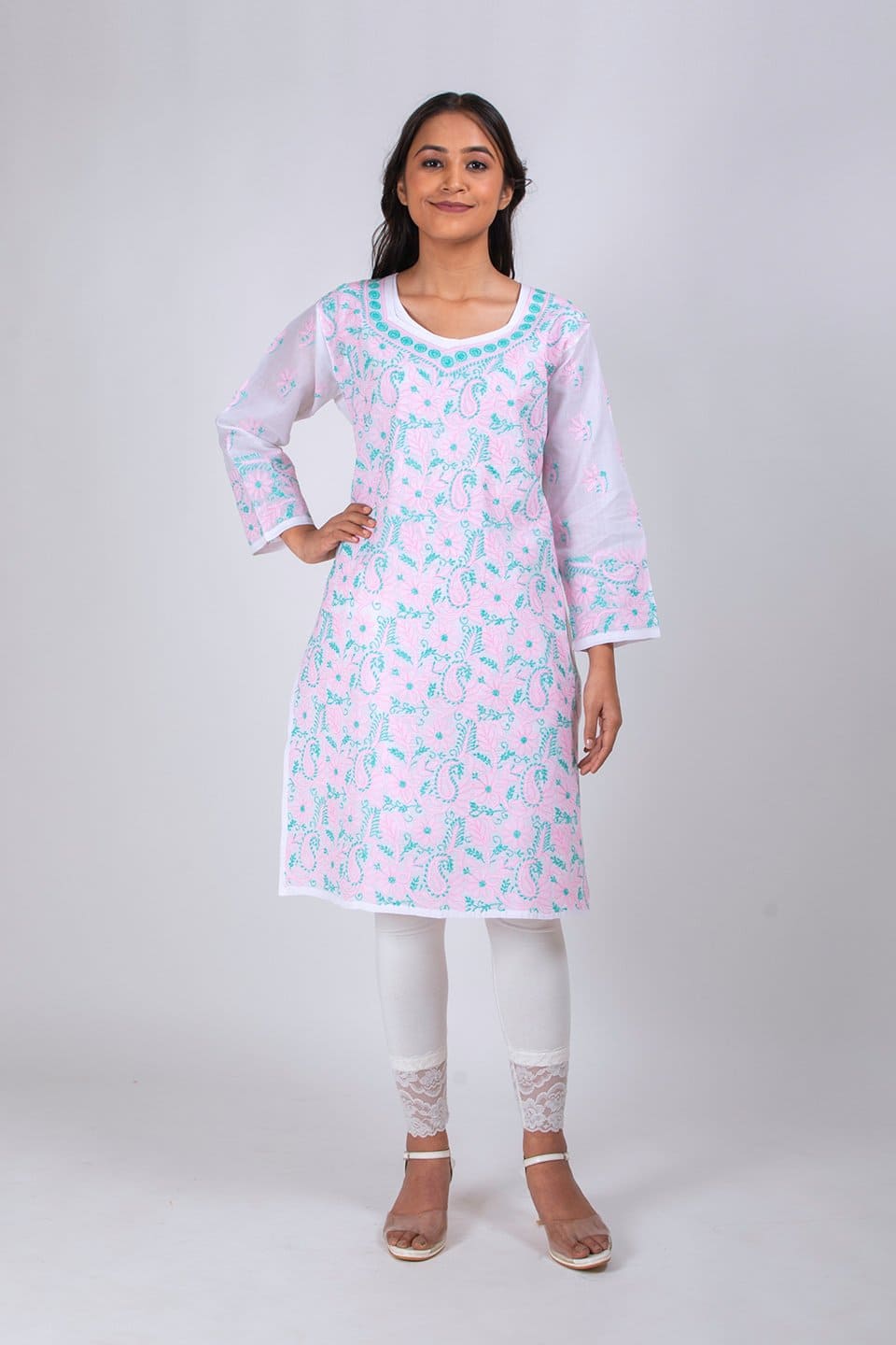 Lucknow Chikan Emporium Hand Chikankari Cotton  Kurti (White Color) 