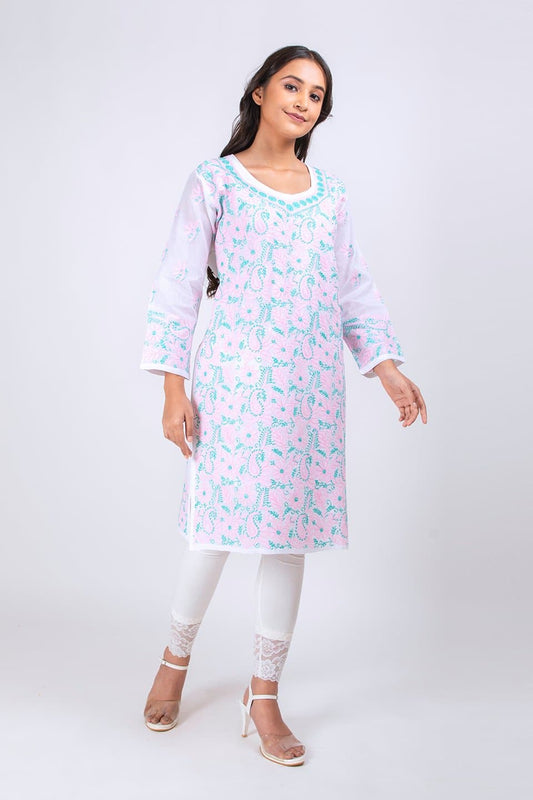Lucknow Chikan Emporium Hand Chikankari Cotton  Kurti (White Color) 