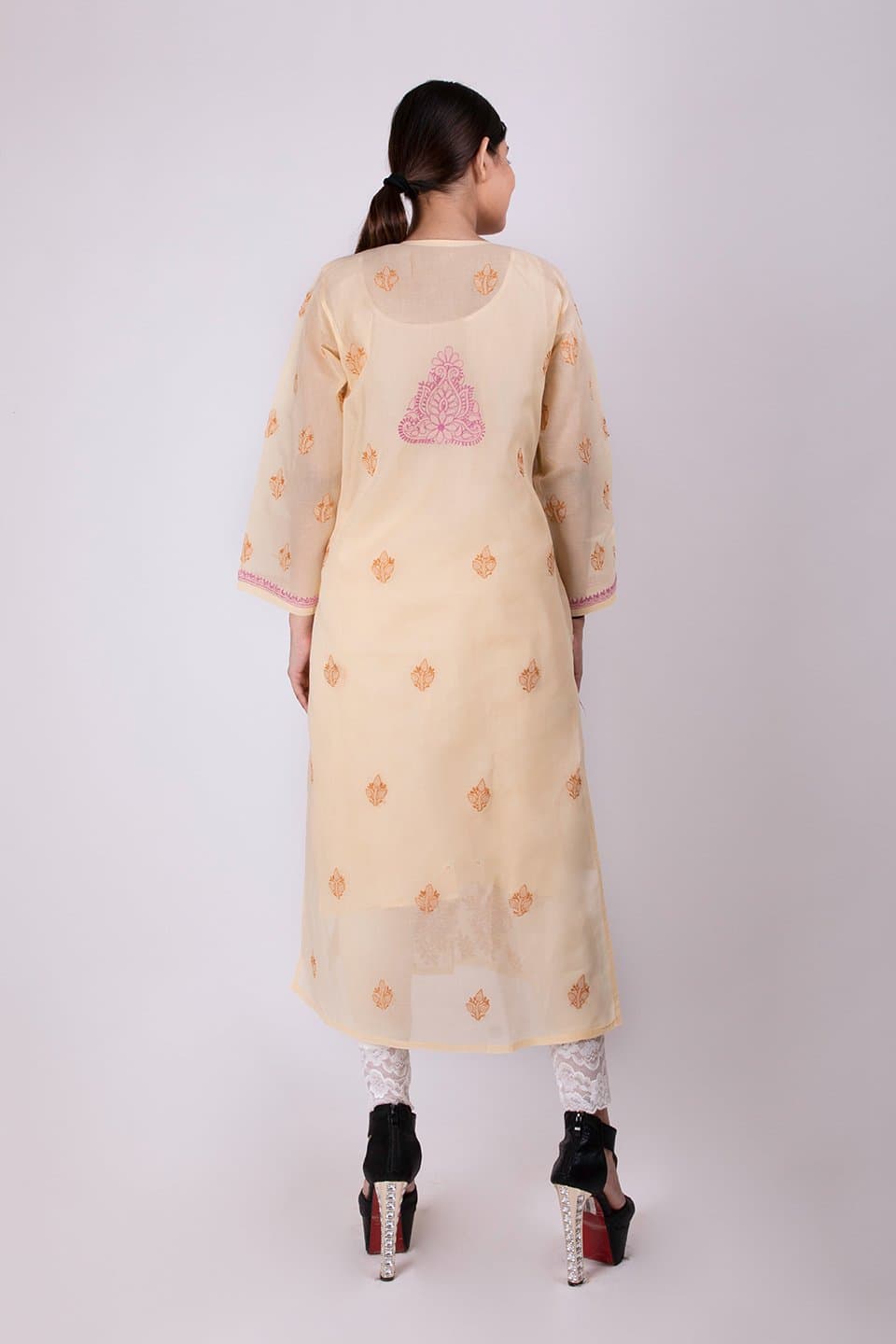 Lucknow Chikan Emporium Hand Chikankari Lucknowi Kurti (Fawn Color) 