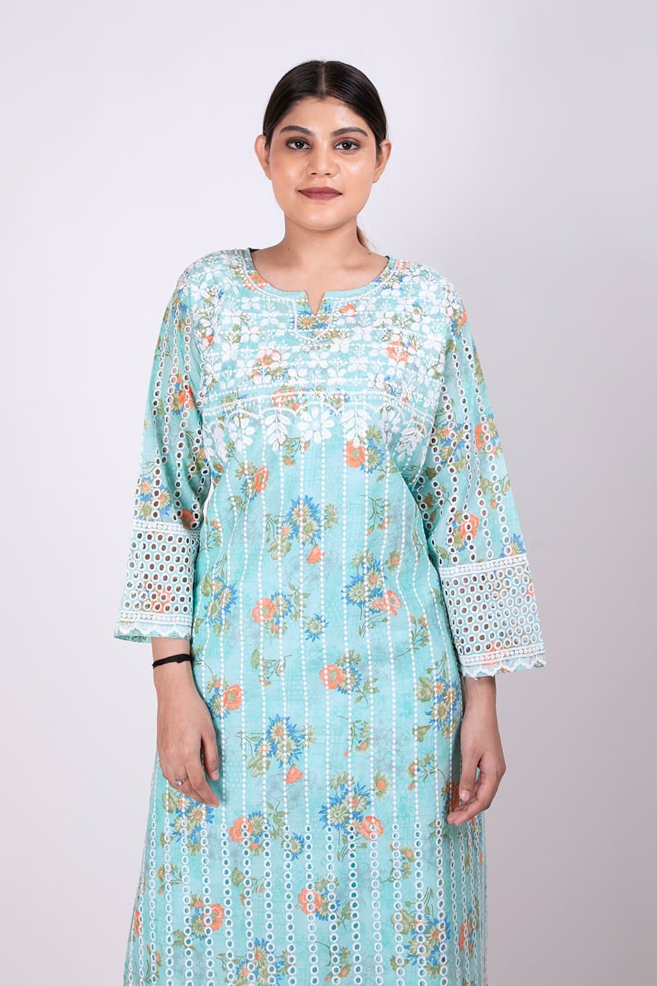 Lucknow Chikan Emporium Hand Chikankari Lucknowi Kurti (Light Sea Green Color) 