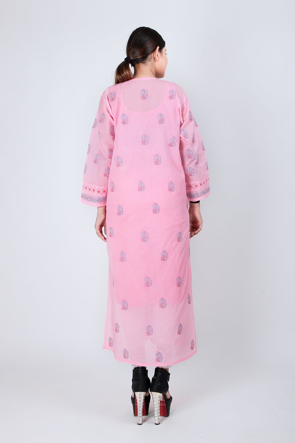 Lucknow Chikan Emporium Hand Chikankari Lucknowi Kurti (Pink Color) 