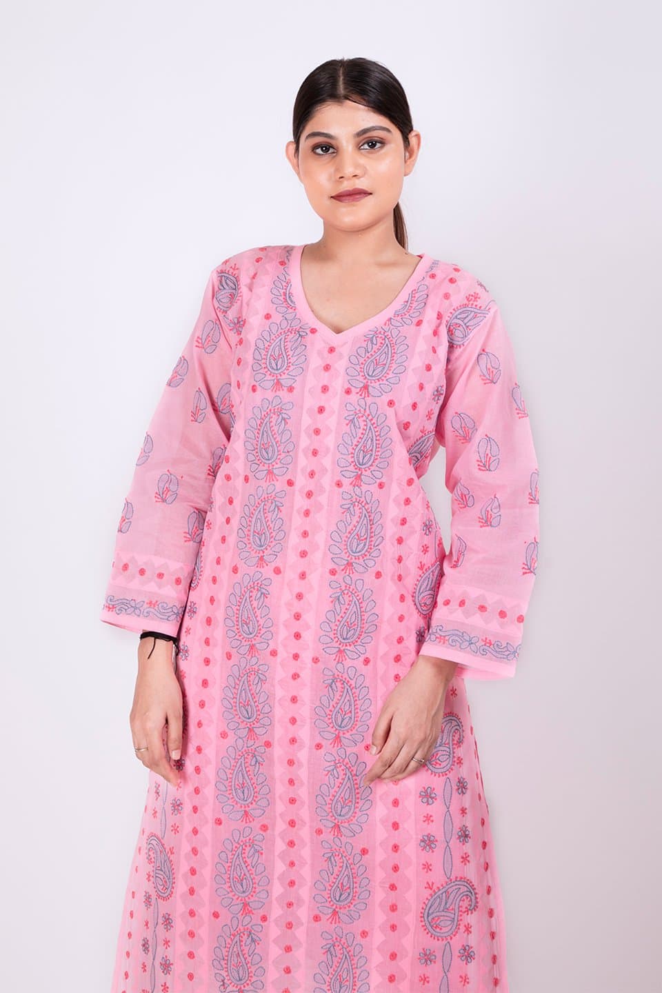 Lucknow Chikan Emporium Hand Chikankari Lucknowi Kurti (Pink Color) 