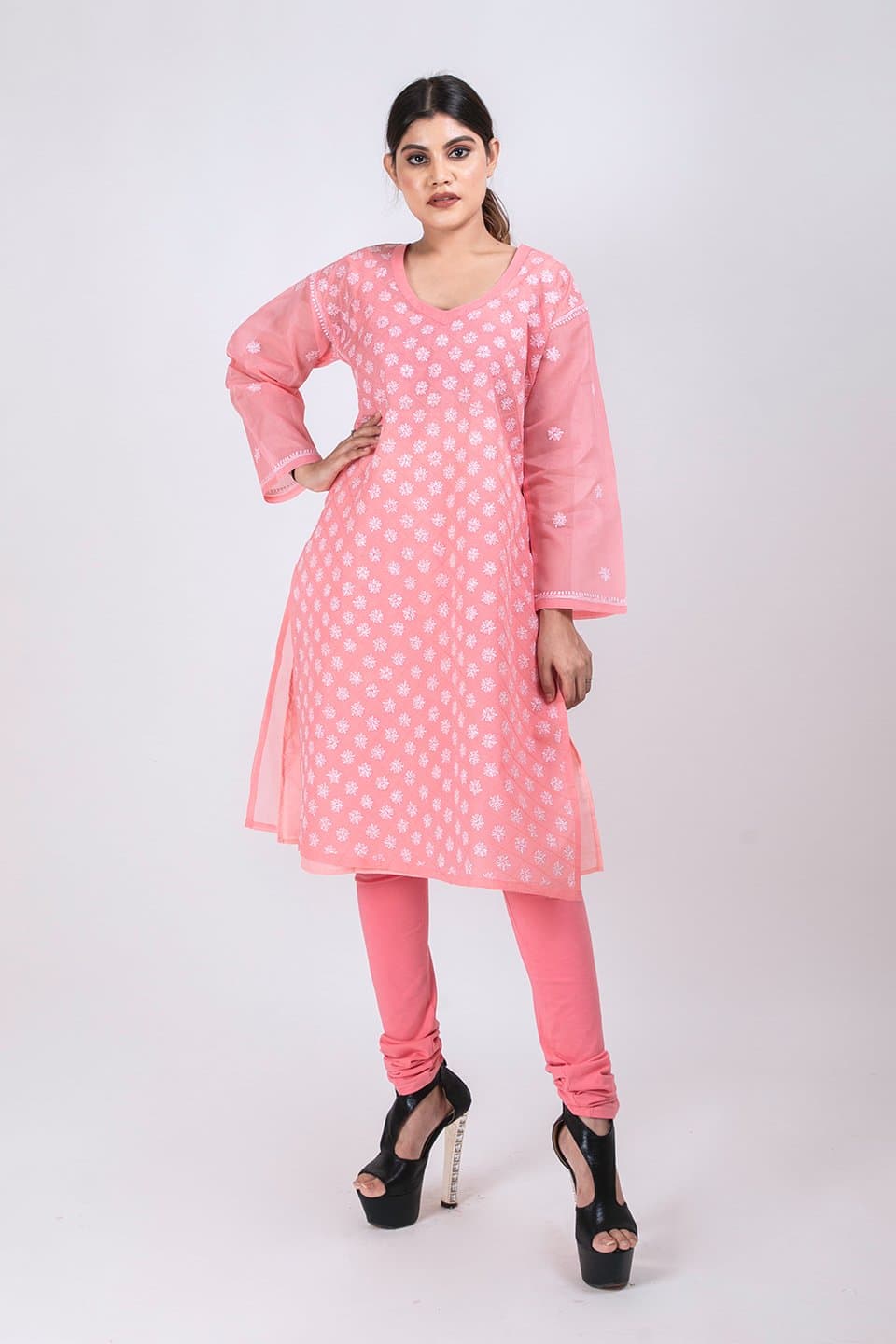 Lucknow Chikan Emporium Hand Chikankari Lucknowi Kurti (Pink Color) 