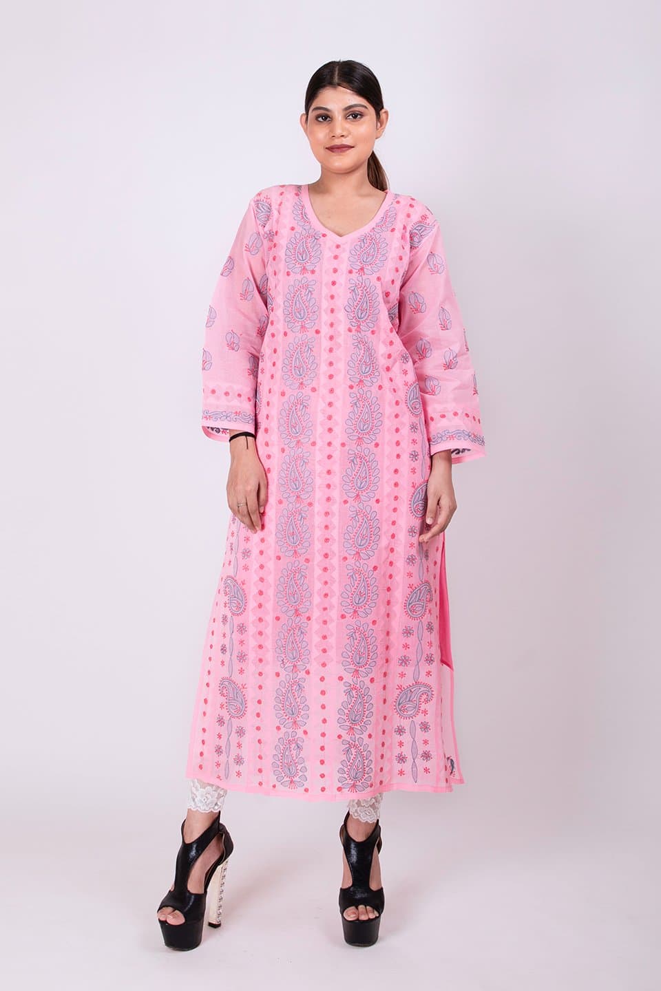 Lucknow Chikan Emporium Hand Chikankari Lucknowi Kurti (Pink Color) 