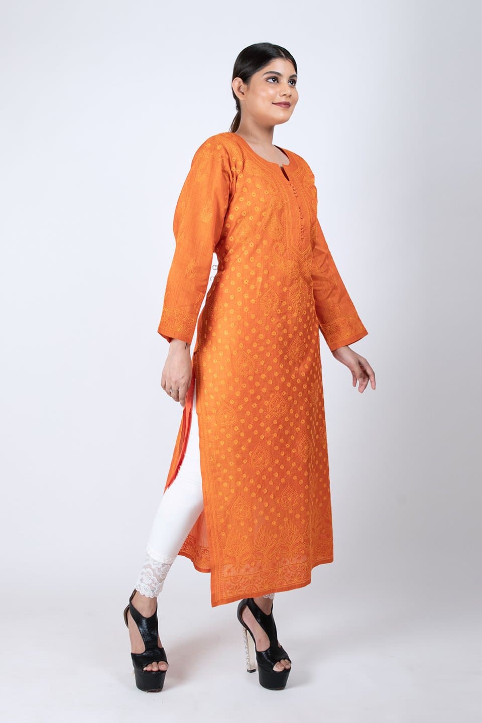 Lucknow Chikan Emporium Hand Chikankari Lucknowi Kurti (Rust Color) 