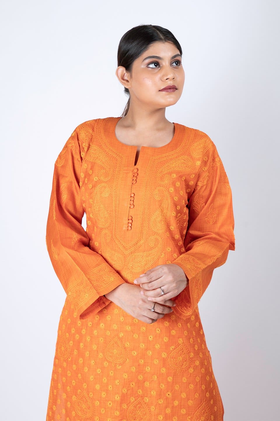 Lucknow Chikan Emporium Hand Chikankari Lucknowi Kurti (Rust Color) 