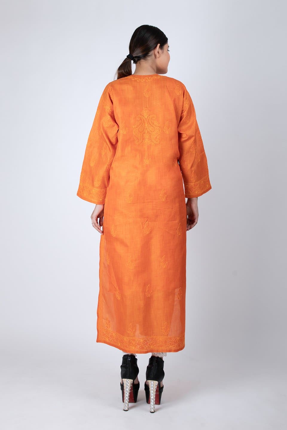 Lucknow Chikan Emporium Hand Chikankari Lucknowi Kurti (Rust Color) 