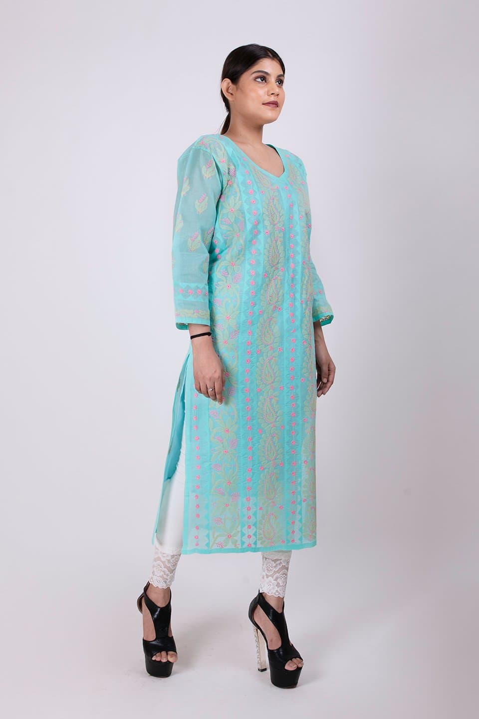 Lucknow Chikan Emporium Hand Chikankari Lucknowi Kurti (Sea Green Color) 