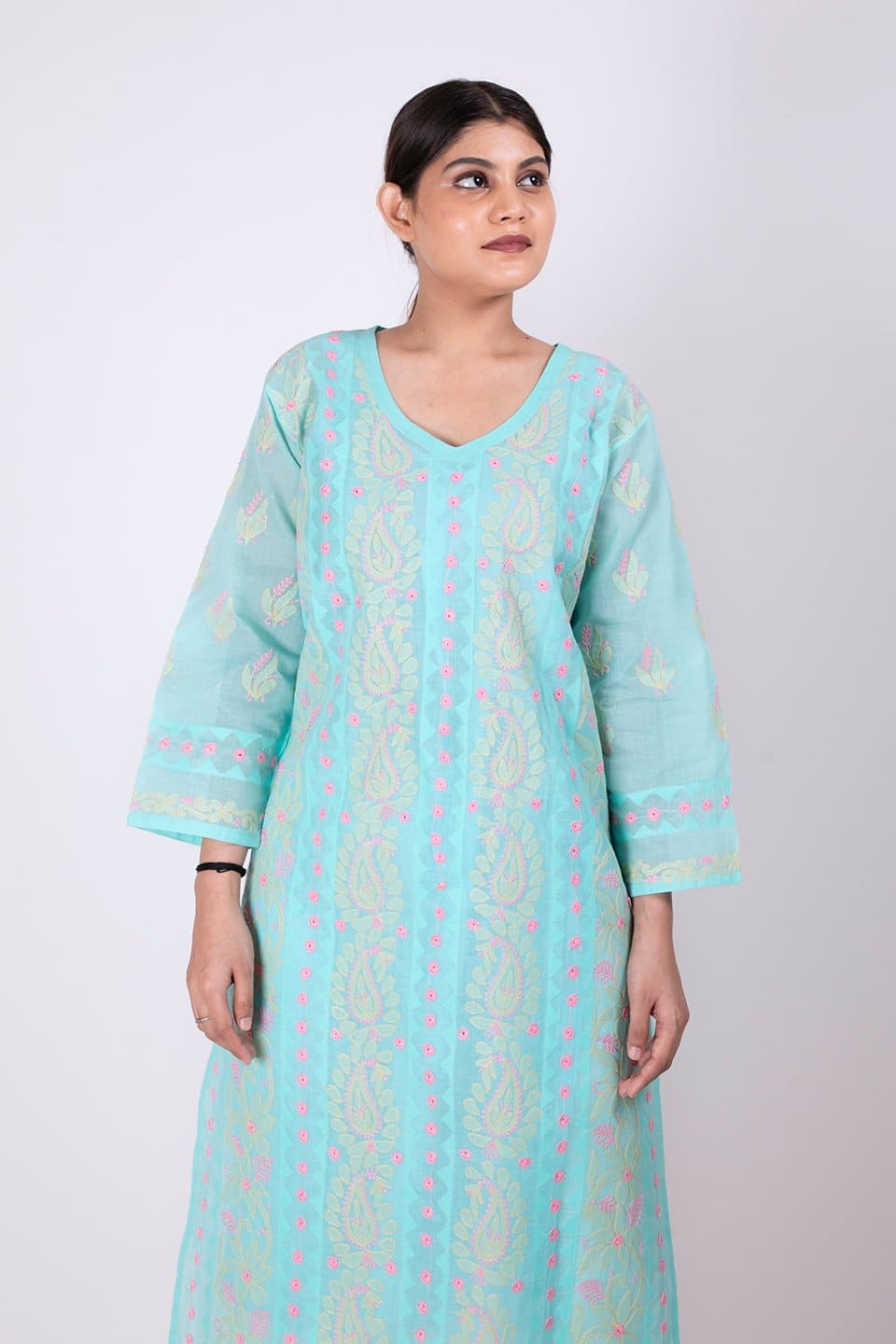 Lucknow Chikan Emporium Hand Chikankari Lucknowi Kurti (Sea Green Color) 