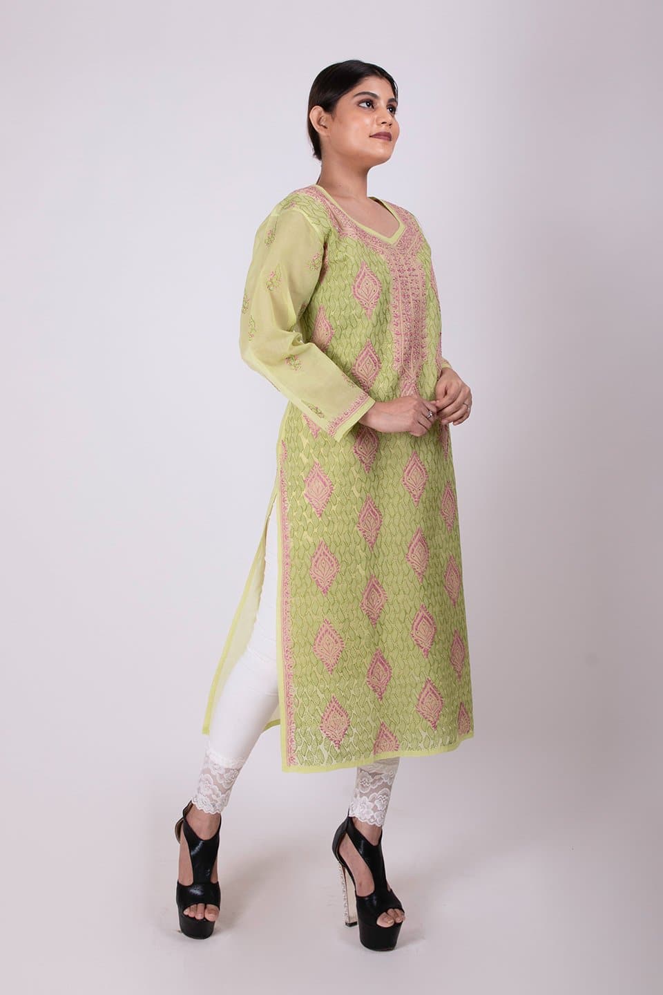 Lucknow Chikan Emporium Hand Chikankari Lucknowi Kurti (Sea Green Color) 