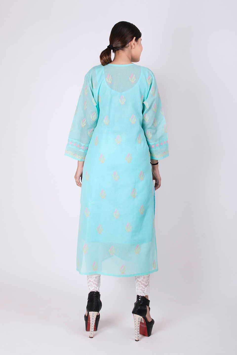 Lucknow Chikan Emporium Hand Chikankari Lucknowi Kurti (Sea Green Color) 