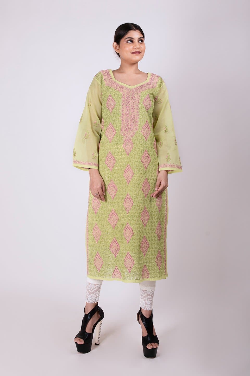 Lucknow Chikan Emporium Hand Chikankari Lucknowi Kurti (Sea Green Color) 