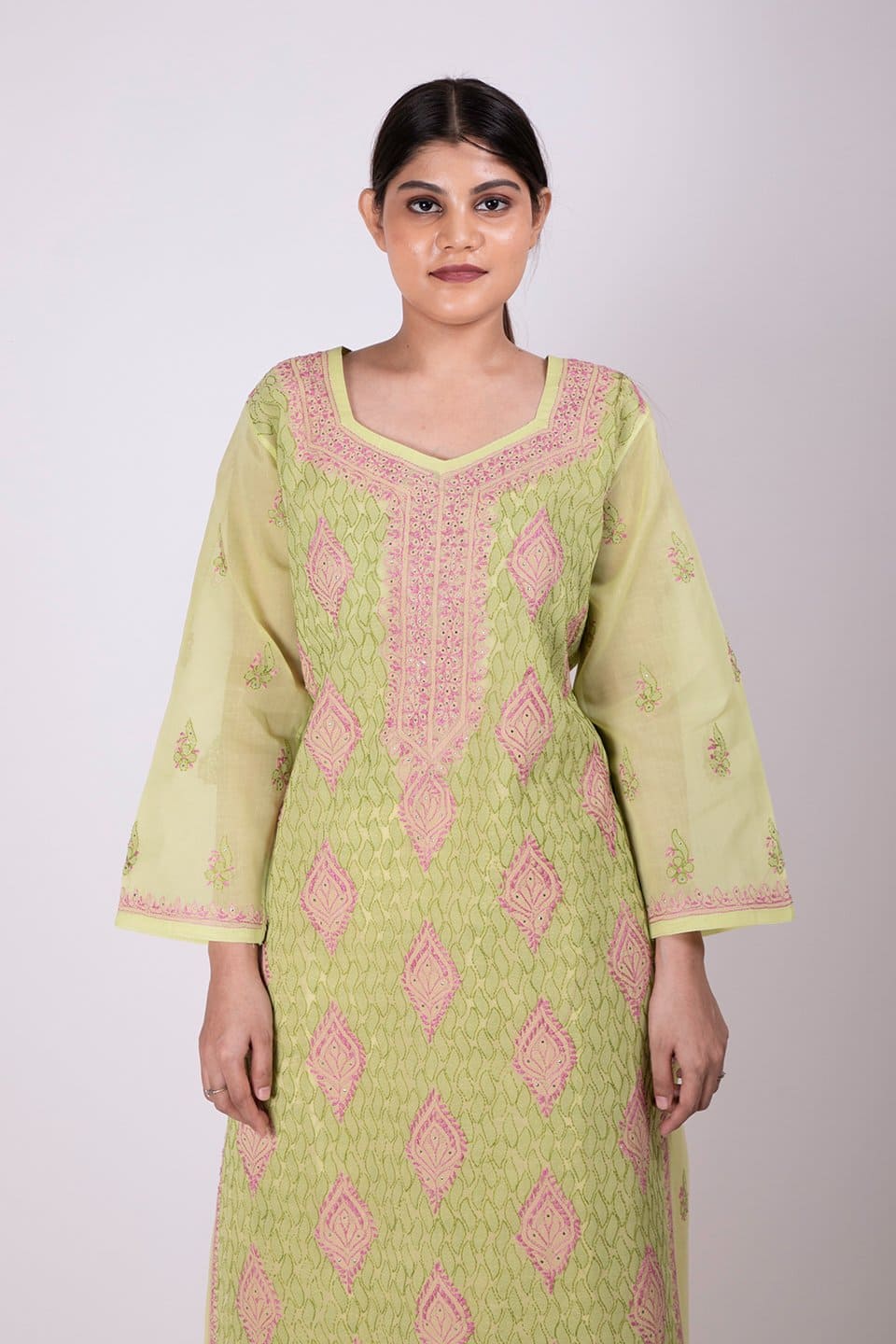 Lucknow Chikan Emporium Hand Chikankari Lucknowi Kurti (Sea Green Color) 