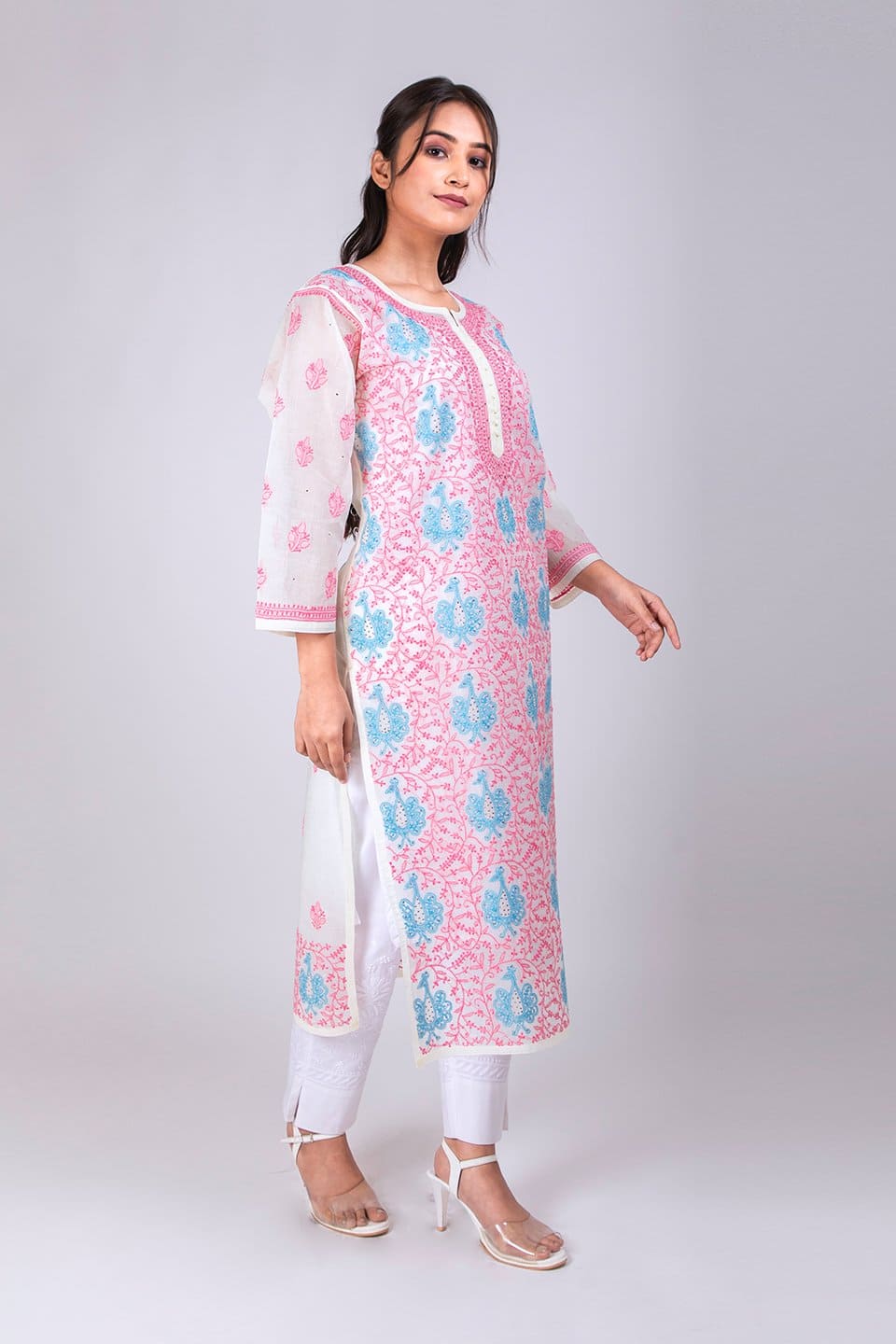 Lucknow Chikan Emporium Hand Chikankari Lucknowi Kurti (White Color) 