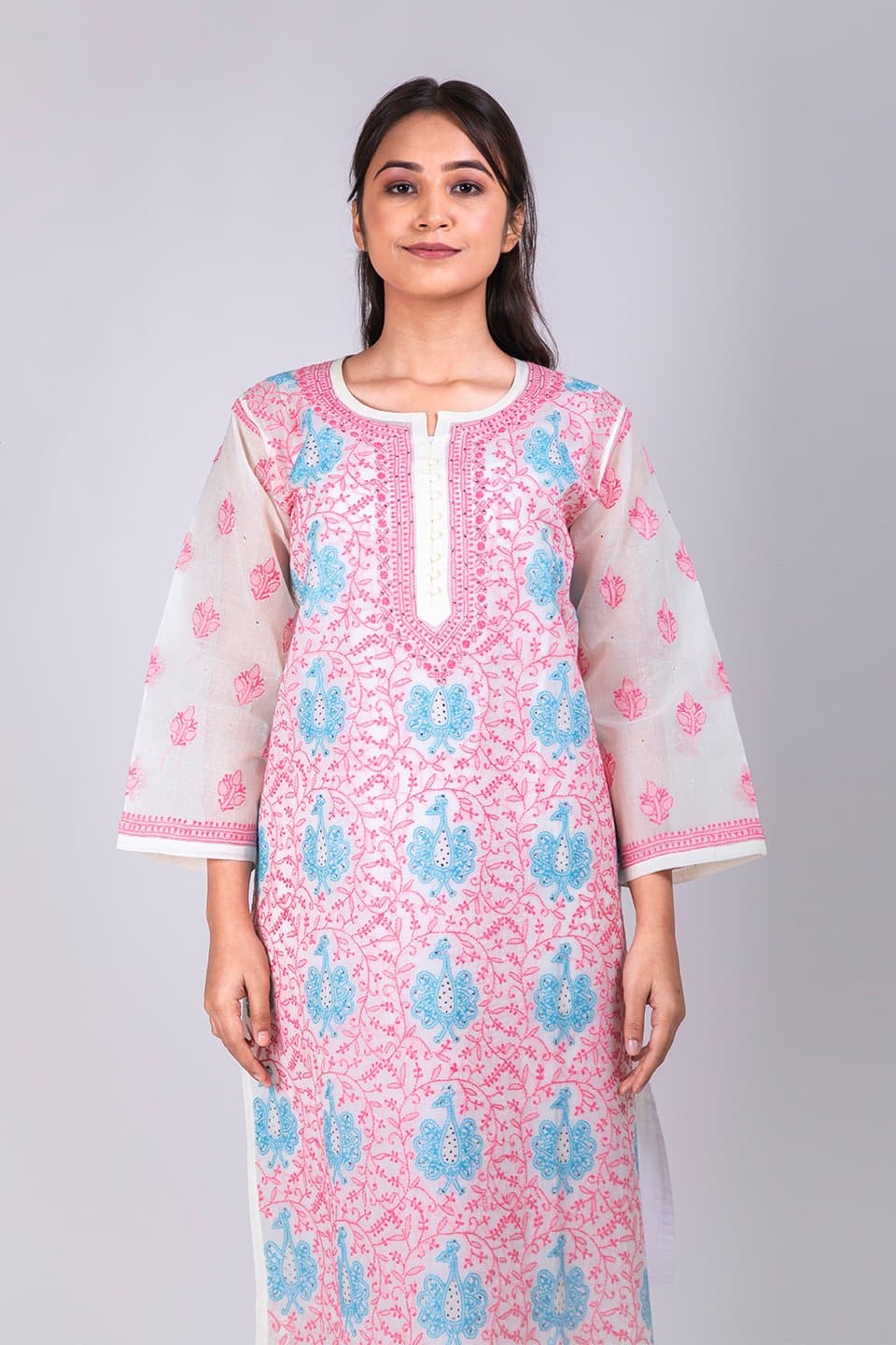 Lucknow Chikan Emporium Hand Chikankari Lucknowi Kurti (White Color) 