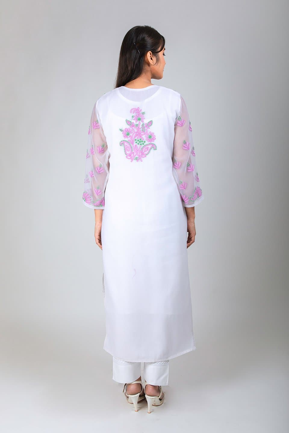 Lucknow Chikan Emporium Hand Chikankari Lucknowi Kurti (White Color) 