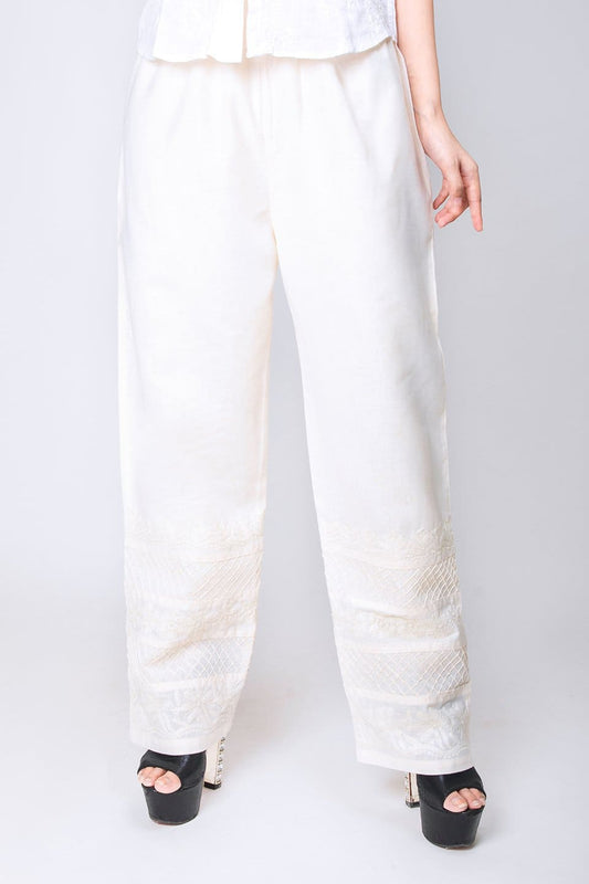 Lucknow Chikan Emporium Hand Chikankari Palazzo (Cream Color) 