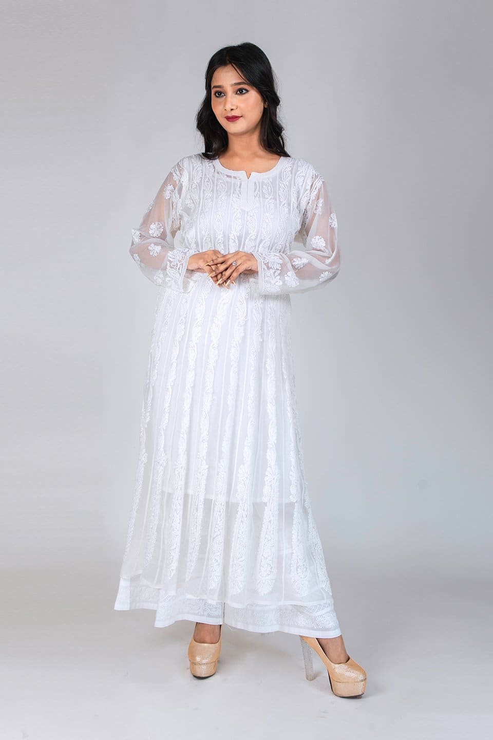 Exclusive Lucknowi chikankari 56 kali anarkali frock | Fashion week  dresses, Beautiful pakistani dresses, Designer saree blouse patterns