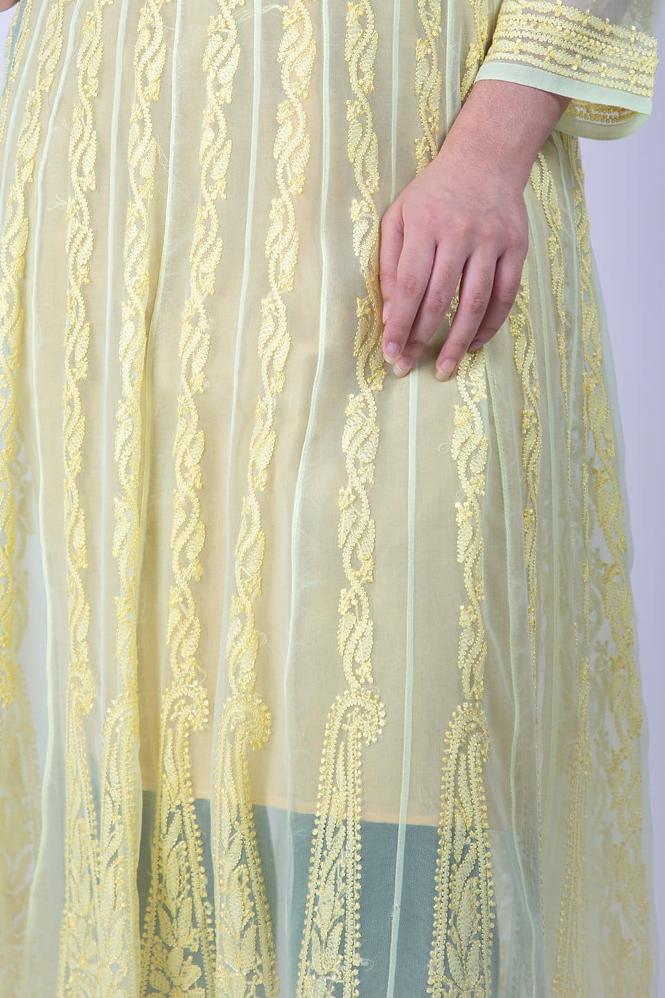 Lucknow Chikan Emporium Hand Chikankari Semi  Georgette  Anarkali  (Yellow Color) 