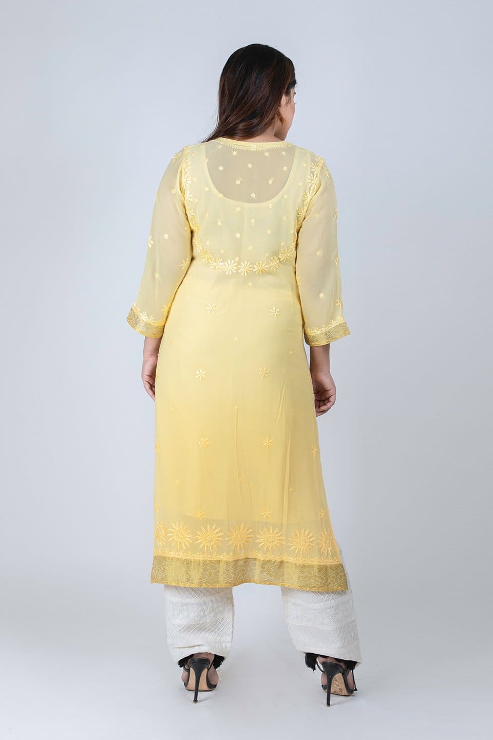 Lucknow Chikan Emporium Hand Chikankari Viscose  Georgette Kurti (Elegant Shaded) 