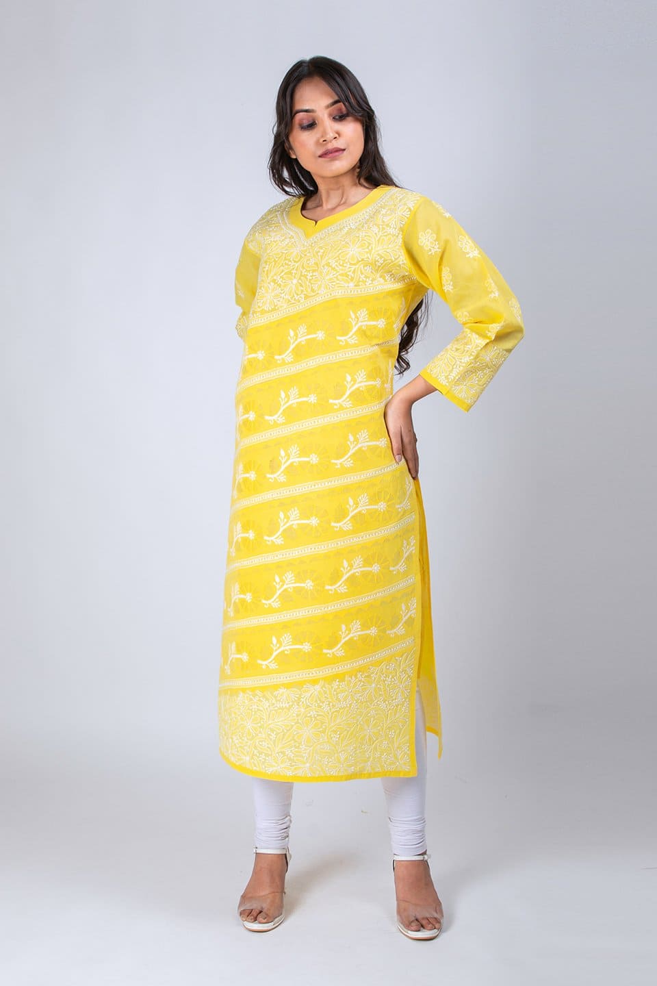 Rohia By Chhangamal Women's Yellow Cotton Hand Embroidered Ethnic Chikan  Kurti Kurta : Amazon.in: Fashion