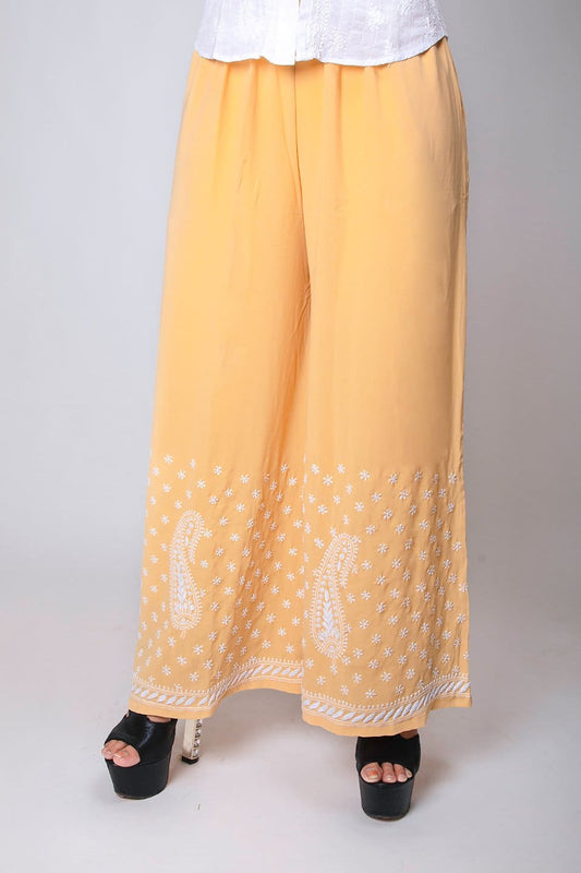 Lucknow Chikan Emporium Hand Lucknowi  Chikan Palazzo (Beige Colour) 