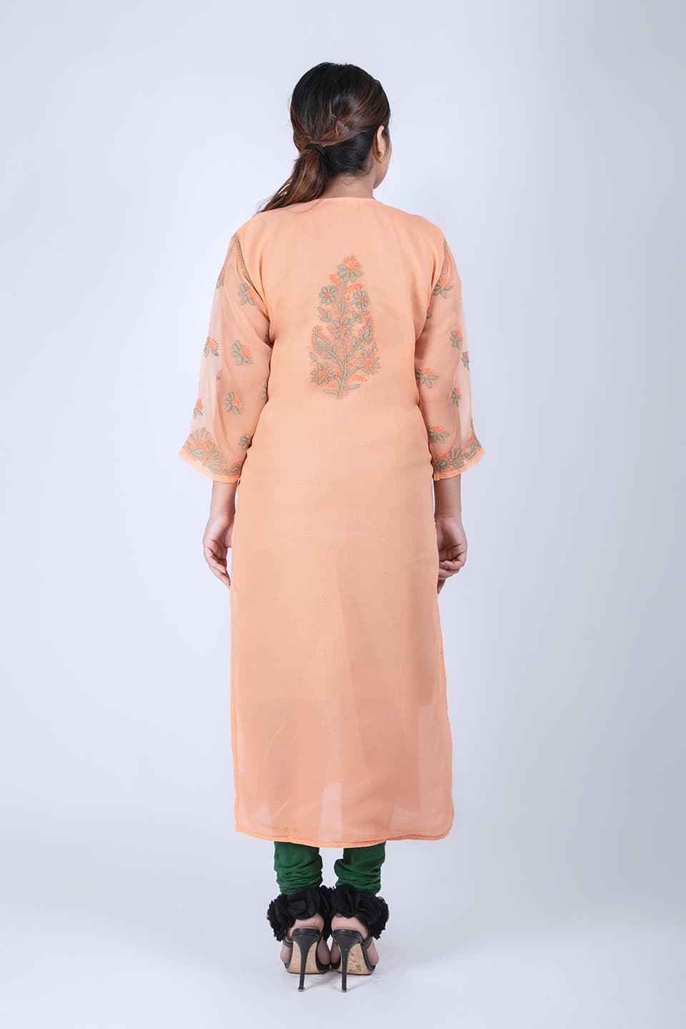 Lucknow Chikan Emporium Hand Lucknowi Chikankari Kurti (Dark Peach Color) 