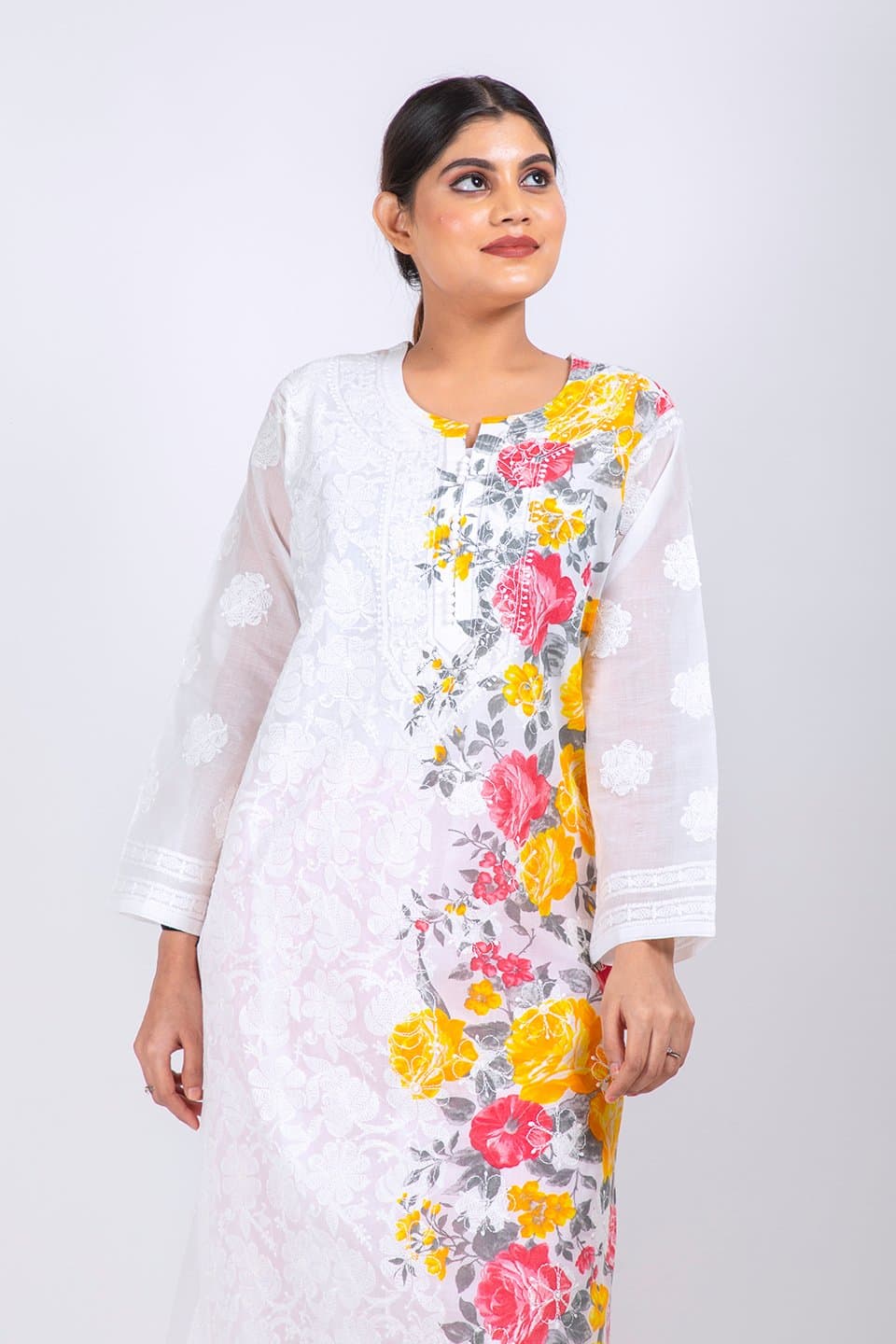 Lucknow Chikan Emporium Hand Lucknowi Chikankari Kurti (White  Color Printed) 
