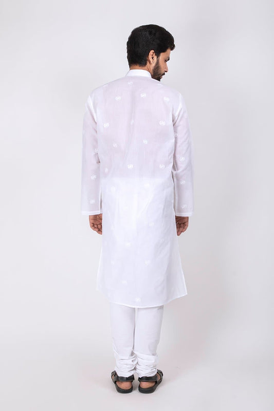 Lucknow Chikan Emporium White Colour Cotton Gents Chikan Kurta 