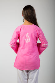 Lucknowi Hand Embroidered Dark Pink Short Chikan Kurti
