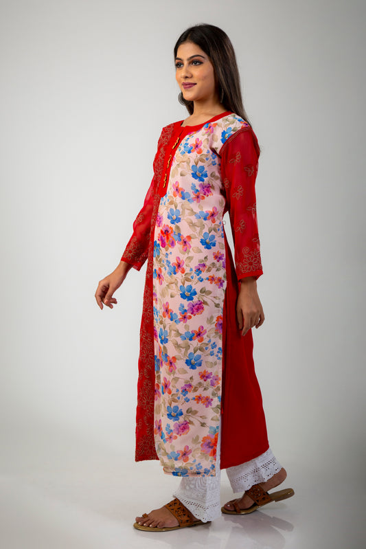 Hand Chikankari  Kurti (Red Color) Lucknow Chikan Emporium.