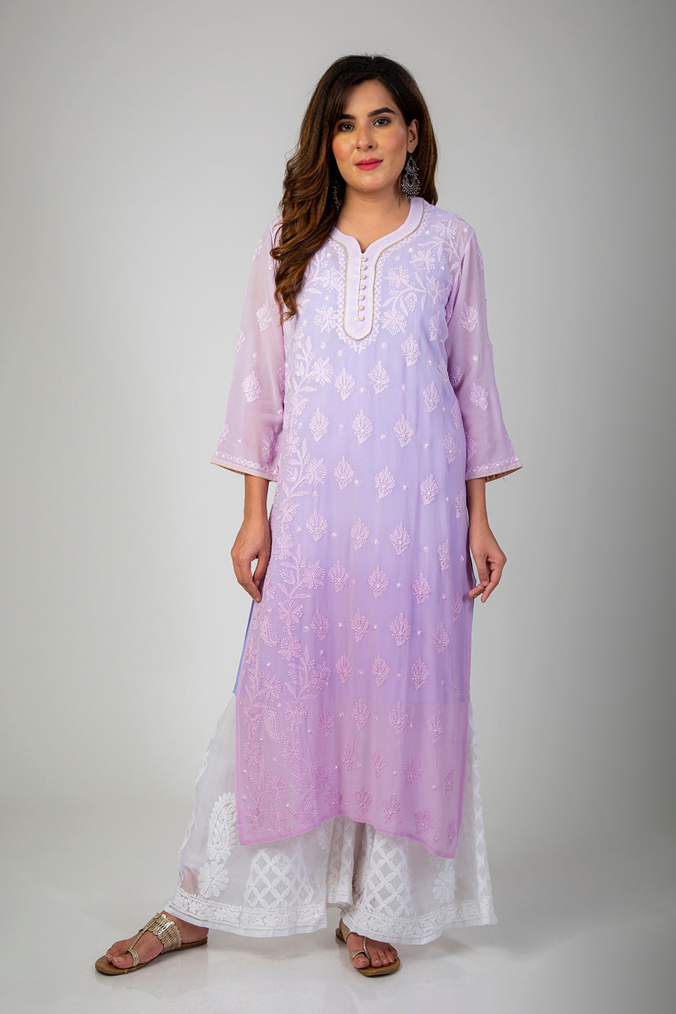 Lucknow Chikan Emprorium Hand Chikankari Kurti Skin friendly (Light Mauve Shaded)