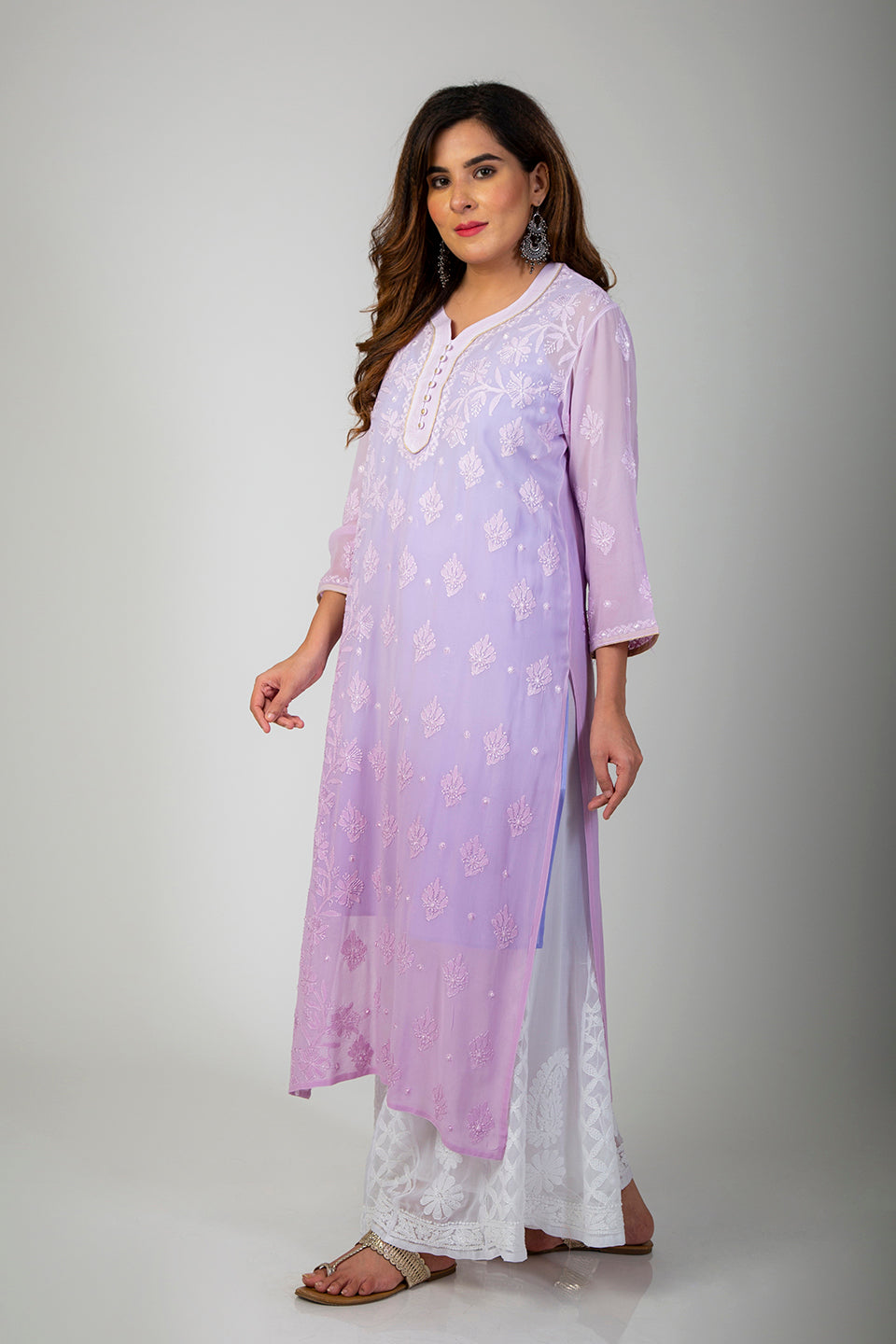 Lucknow Chikan Emprorium Hand Chikankari Kurti Skin friendly (Light Mauve Shaded)