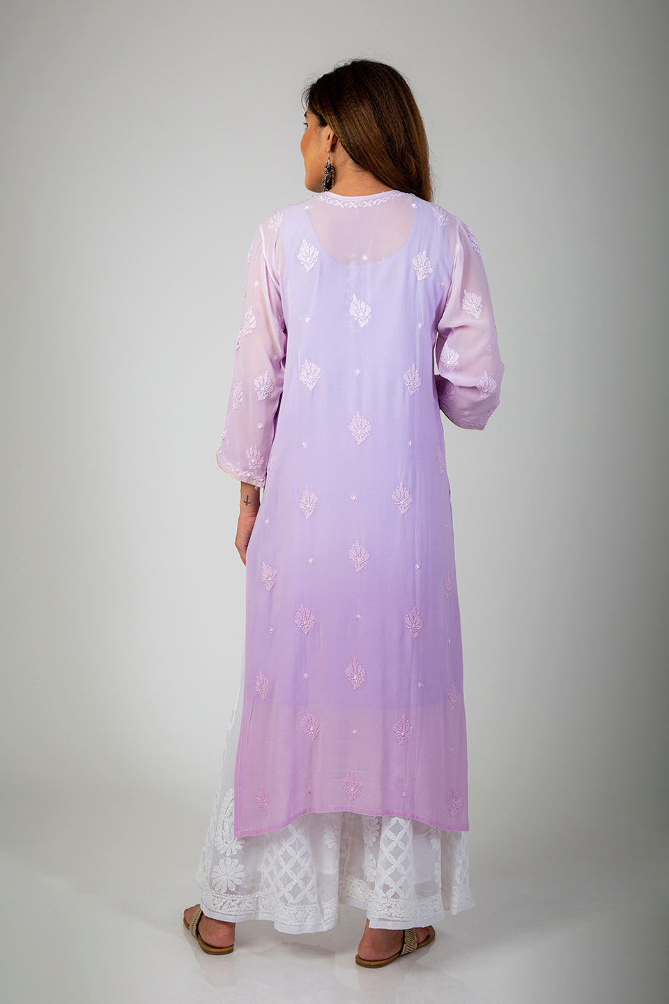 Lucknow Chikan Emprorium Hand Chikankari Kurti Skin friendly (Light Mauve Shaded)