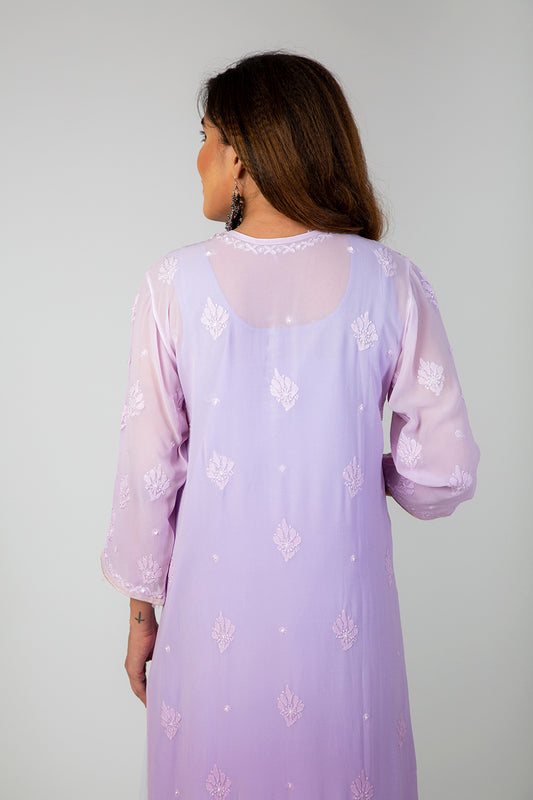 Lucknow Chikan Emprorium Hand Chikankari Kurti Skin friendly (Light Mauve Shaded)