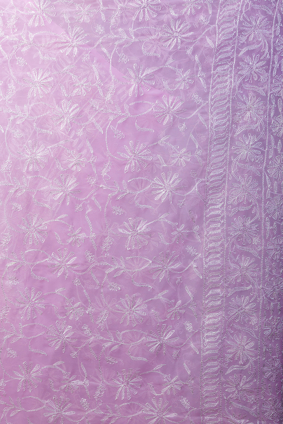 Lucknow Chikan Emporium Semi Georgette Pink Chikan Dupatta.