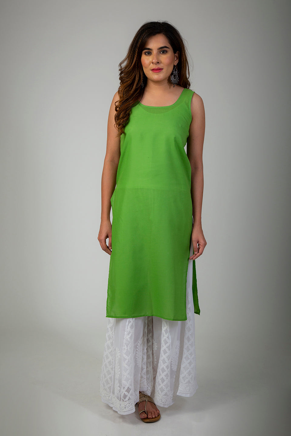 Chikan Green Slips For Women