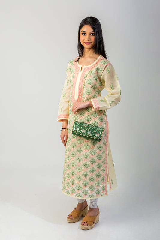 Cotton Kurti Nice Lemon Yellow Colour Hand Chikankari Kurti Lucknow Chikan Emporium.