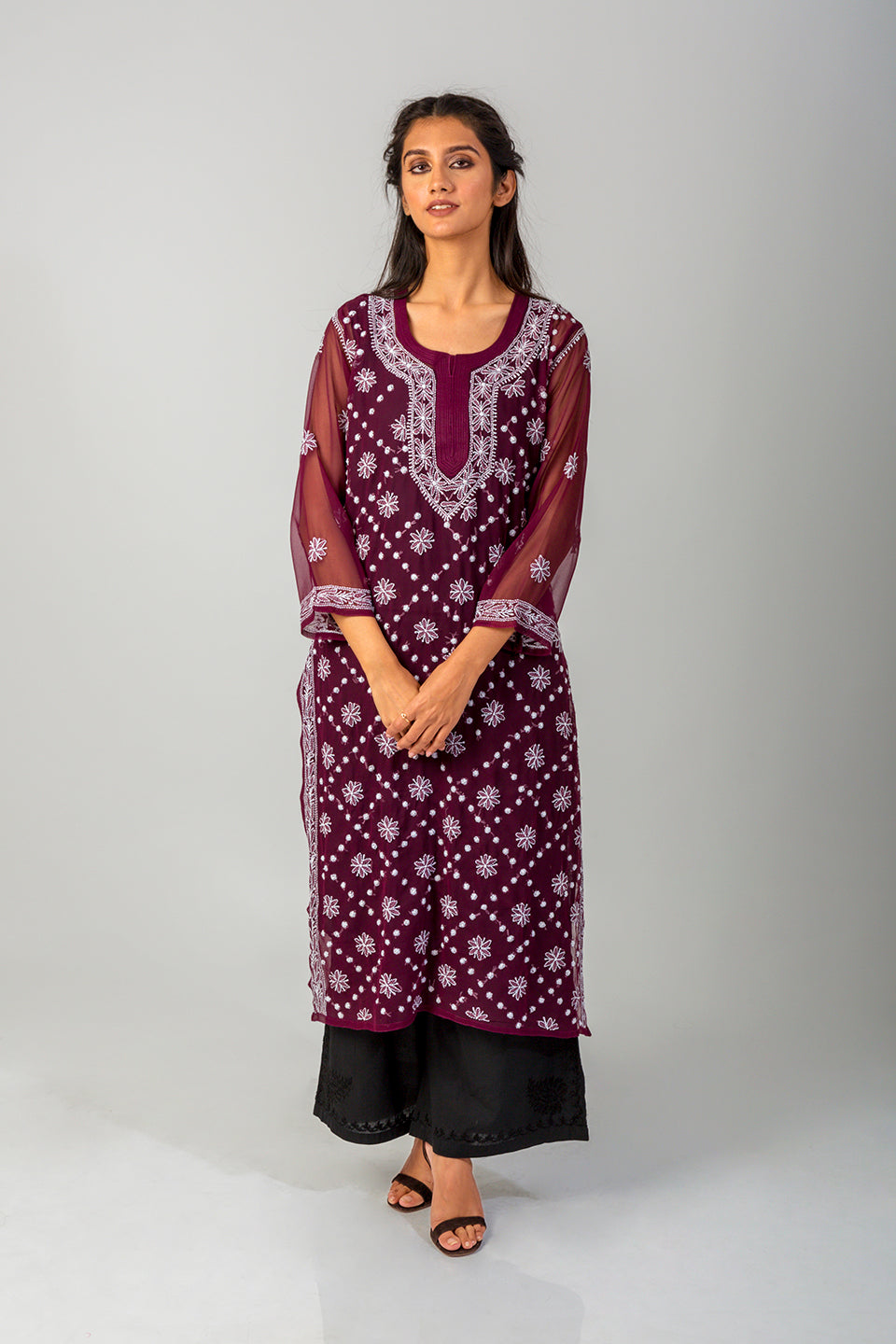 Wine Color Designer Slit Kurti Set With Pent and Dupatta With Embroidery  Work in USA, UK, Malaysia, South Africa, Dubai, Singapore