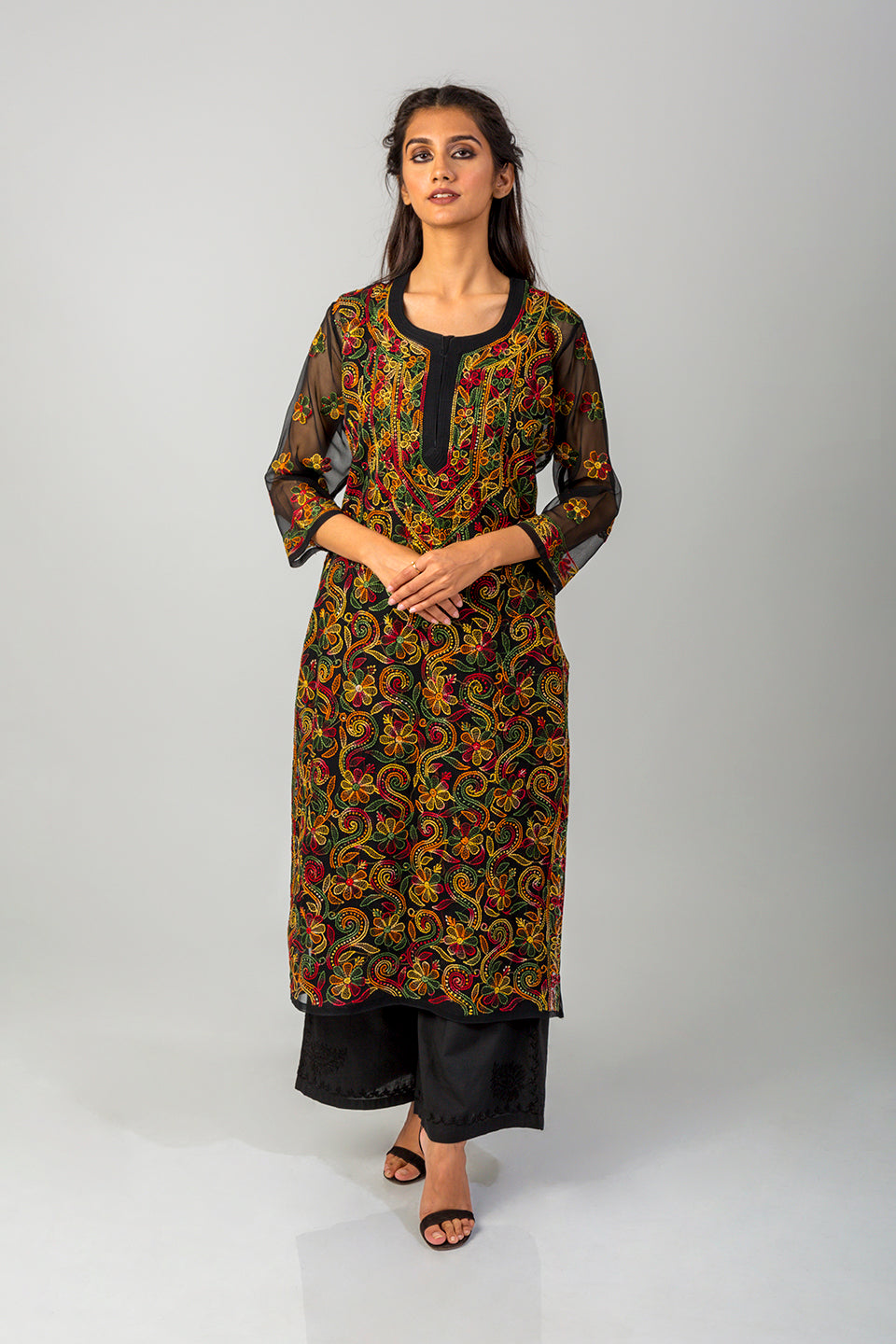 Lucknowi hand embroided chikankari black kurti