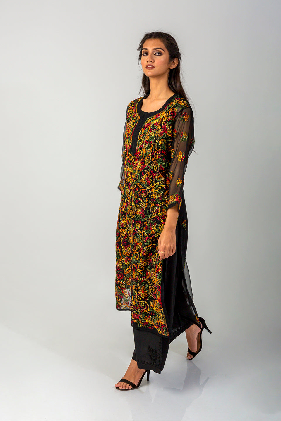 Lucknowi hand embroided chikankari black kurti