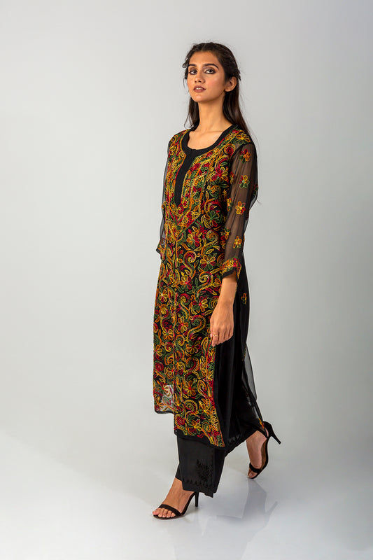 Lucknowi hand embroided chikankari black kurti