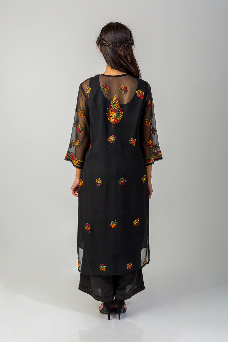 Lucknowi hand embroided chikankari black kurti