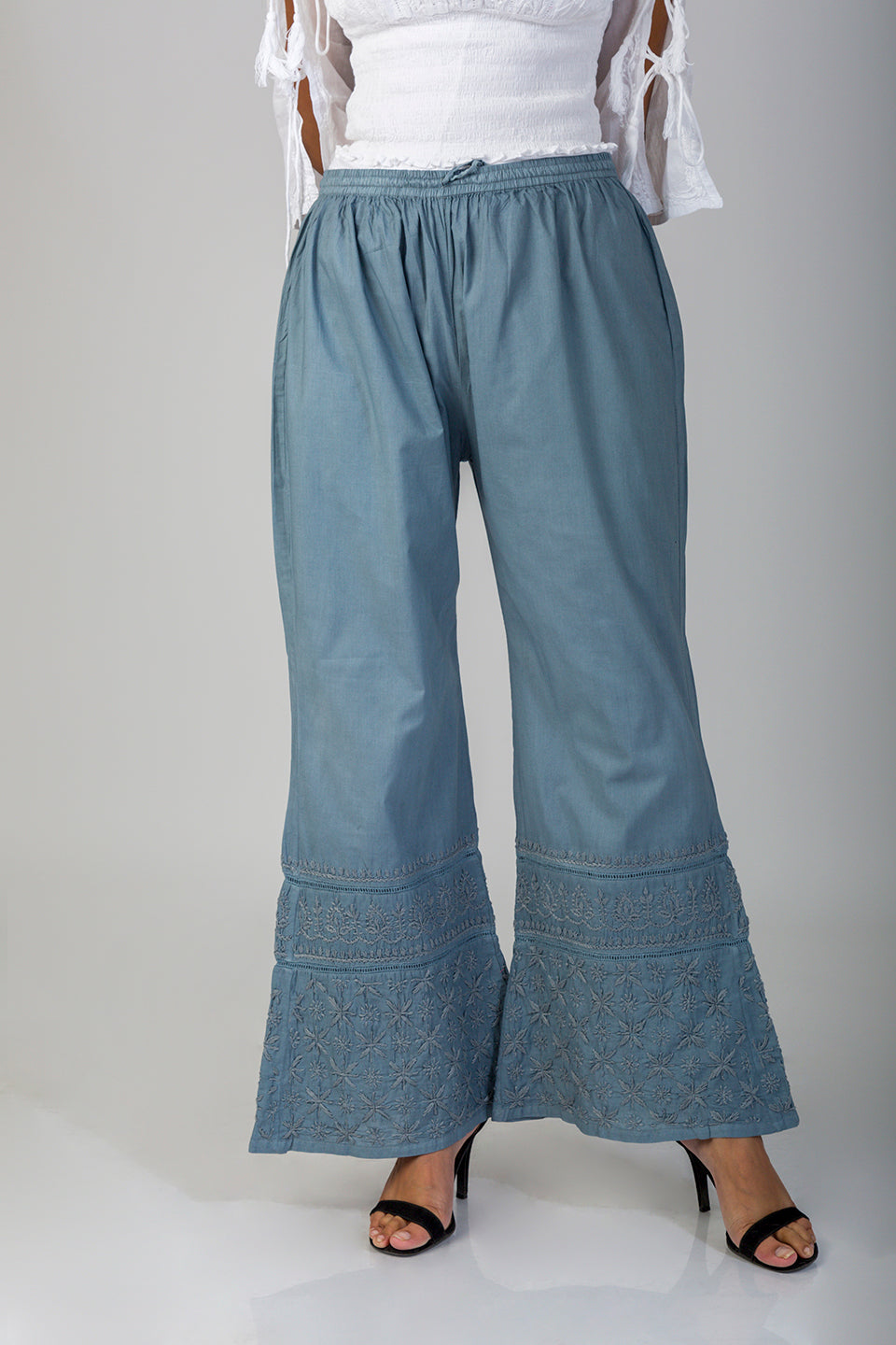Lucknow Chikan Emporium Hand Chikankari soft skin friendly cotton grey palazzo