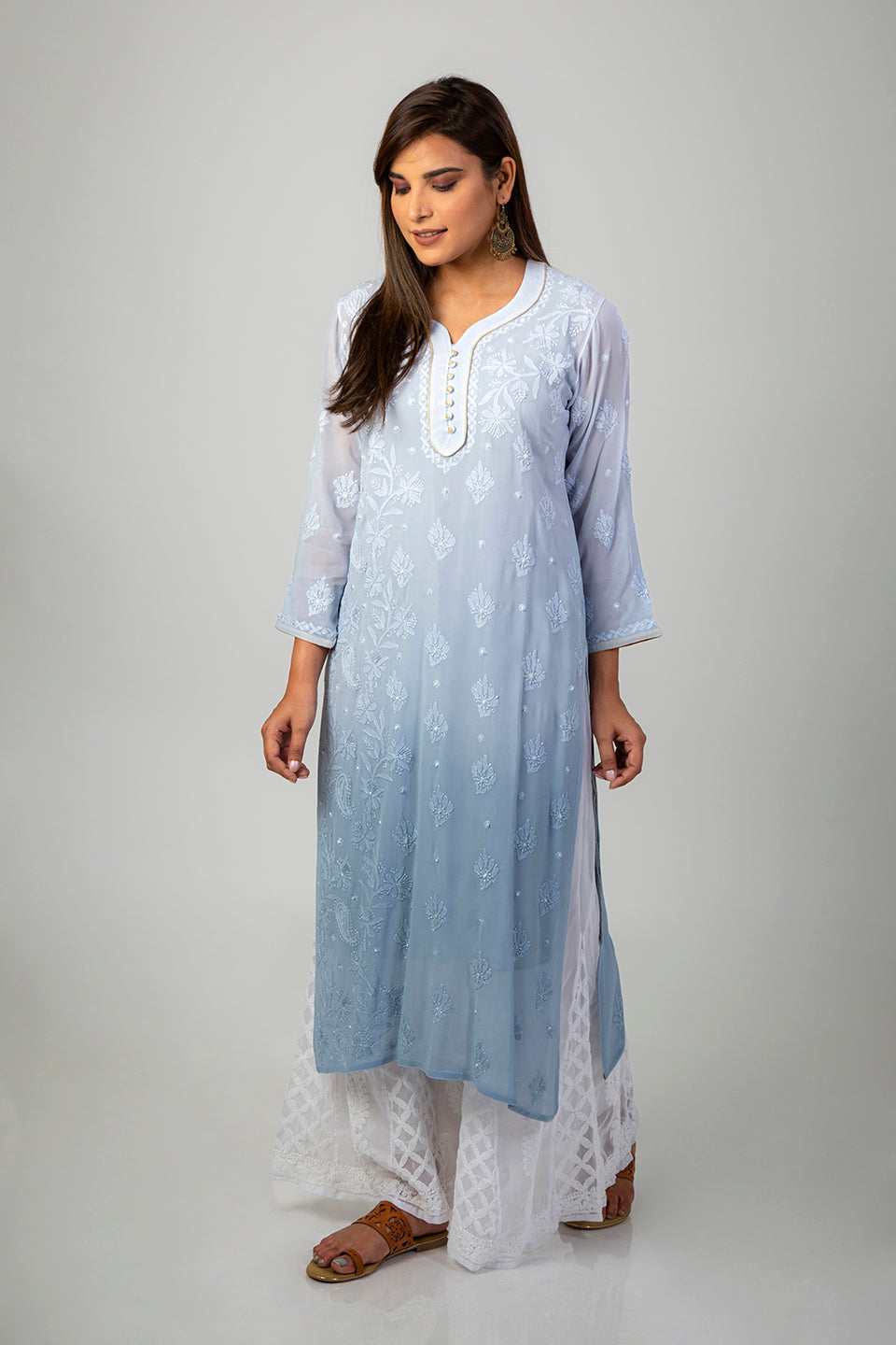 Source Chikan Embroidery Kurti Tunic Dress for Women from India on  m.alibaba.com