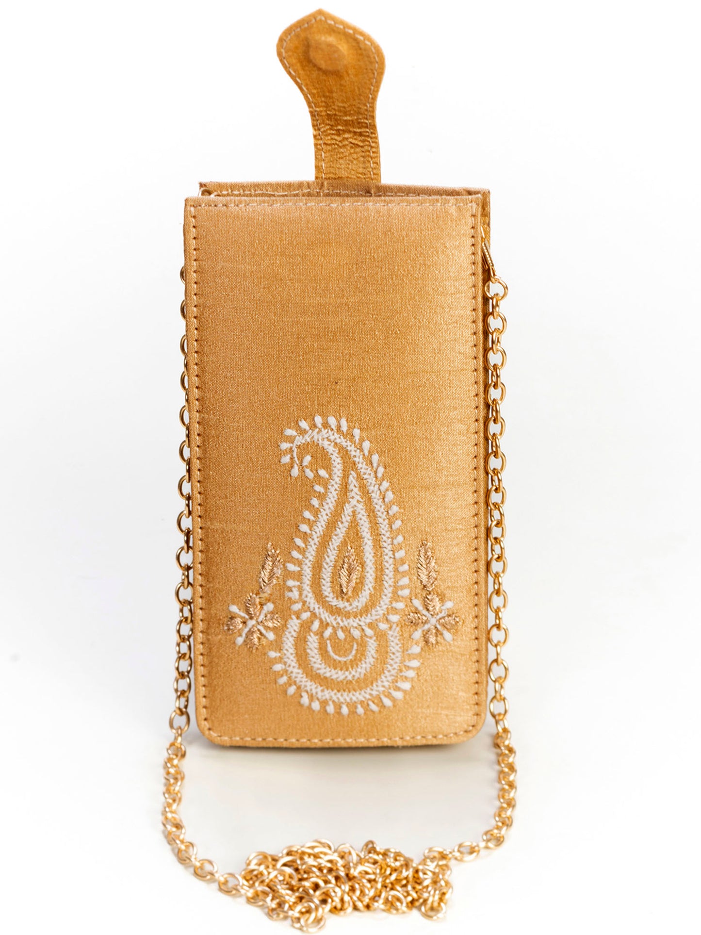 Nice Beige Colour Fancy Silk Mobile Cover With Hand chikankari Lucknow chikan Emporium.