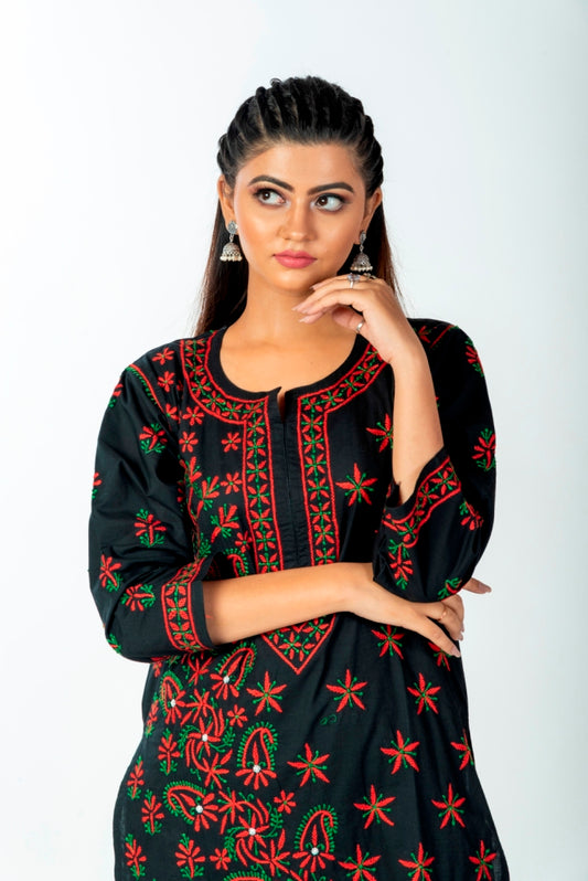 Nice Chikankari Black Colour Cotton Kurti Lucknow Chikan Emporium.