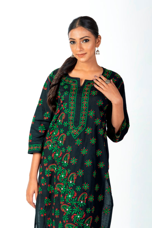 Nice Chikankari Black Colour Cotton Kurti Lucknow Chikan Emporium.